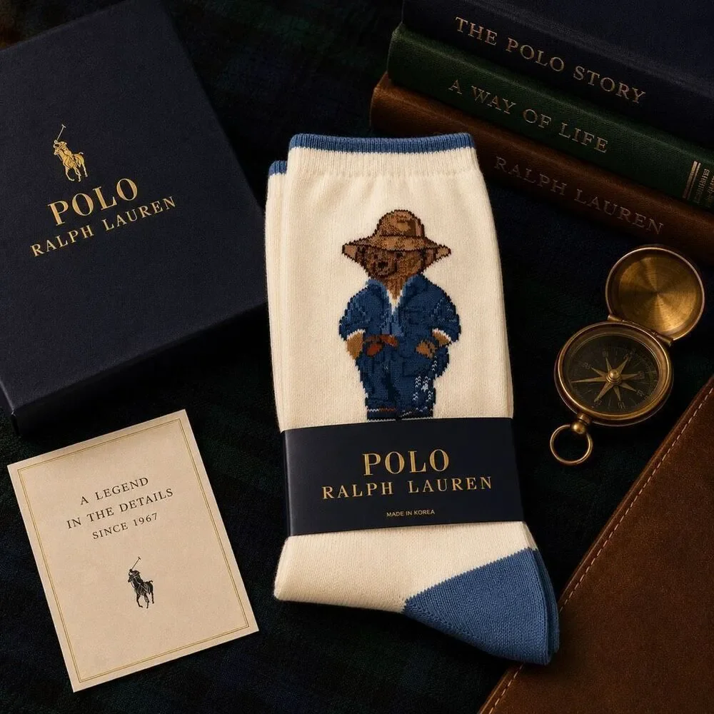 Ralph Lauren Polo Bear Women’s Socks Ivory Blue NWT Sock Size 9-11
